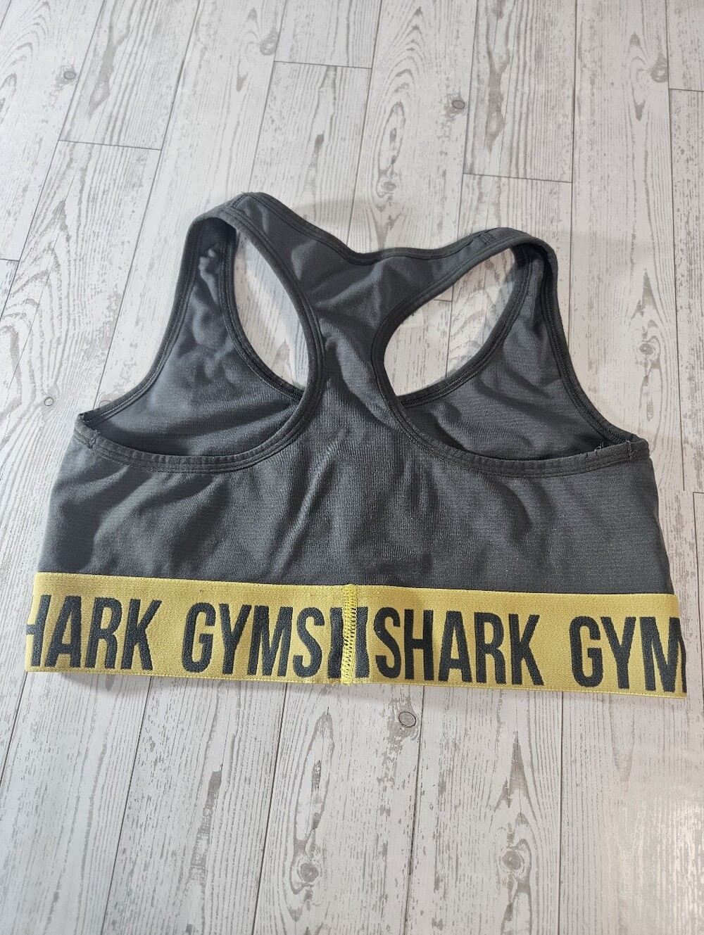 Gymshark Womens Medium Sports Bra Shelf Gray Yellow Logo Razerback - Picture 5 of 5